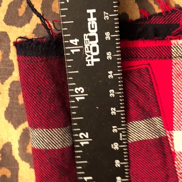 Hommage large Red Flannel Sleeveless Top w/ Faux Leather & Studs - Picture 7 of 14